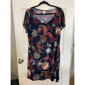 Dress Barn Short Sleeve Dress Size Woman 1X Scoop Neck Floral Blue Red Orange